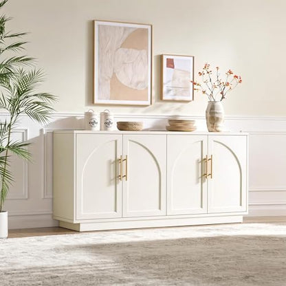 Fatmok Buffet Cabinet with Storage, 59'' Modern Arched Sideboard Cabinet w/Adjustable Shelves, Wood Media TV Console Table Credenza for Living Room Hallway Entryway, Beige(Not White) - color: A-beige