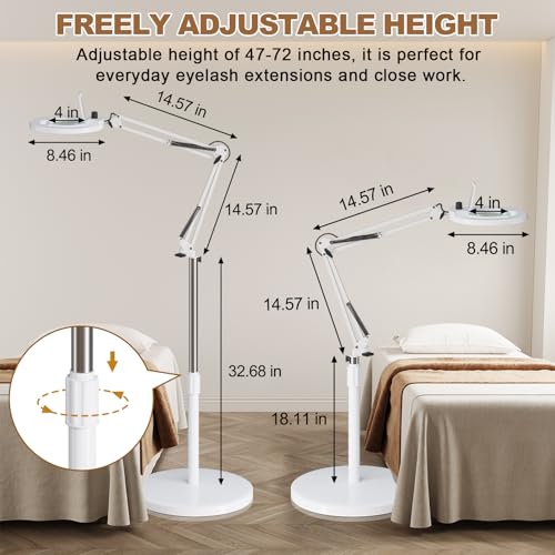 Facial 10X Magnifying Lamp for Esthetician, 2500 Lumens, Stepless Dimmable, Adjustable Swing Arm, LED Lighted Standing Mag Floor Lamp for Eyelash Extensions, Tattoo, Crafts, Nail Art, Pedicure - color: White