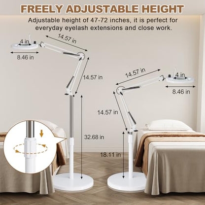 Facial 10X Magnifying Lamp for Esthetician, 2500 Lumens, Stepless Dimmable, Adjustable Swing Arm, LED Lighted Standing Mag Floor Lamp for Eyelash Extensions, Tattoo, Crafts, Nail Art, Pedicure - color: White