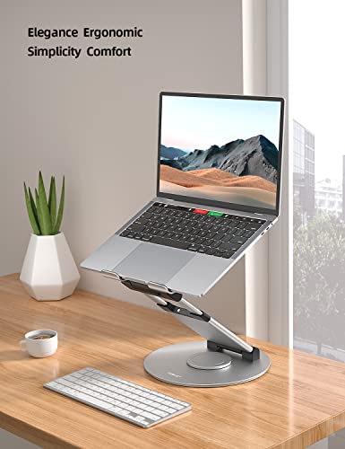 Nulaxy 18" Height Telescopic 360 Rotating Aluminum Laptop Stand Desk Silver | Ergonomic Computer Holder Riser with Heat-Vent, Standing Desk Converter Holds 22 Lbs for Office Desk Use Fits 10-17" Laptops - color: B-Silver