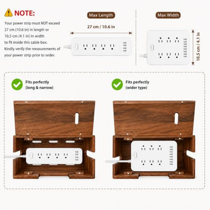 Acacia Wood Cable Management Box, Wooden Cord Hider Organizer for Power Strip, Electrical Hiding, TV Wires, Desk & Floor Cables, Under Desk Cable Organizer for Home Office