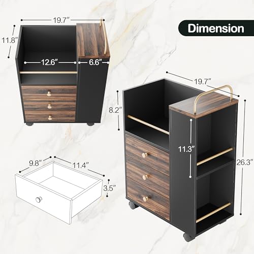 ModernMate 20" Mobile File Cabinet with 3 Drawers & Lockable Wheels