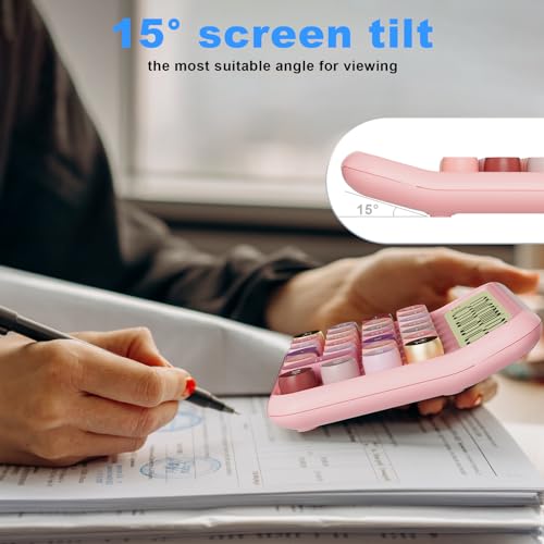 DECKLIT Battery Desk Calculator - 12 Digit Extra Large 5-Inch LCD Display, Big Buttons Easy to Press, 15 Tilt Screen for Kids (Rose) - color: Rose