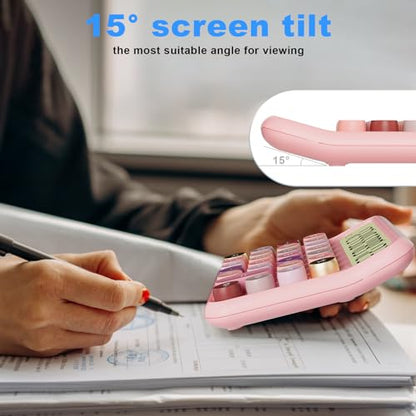 DECKLIT Battery Desk Calculator - 12 Digit Extra Large 5-Inch LCD Display, Big Buttons Easy to Press, 15 Tilt Screen for Kids (Rose) - color: Rose