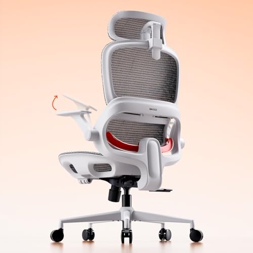 SIHOO B100 Office Chair, Comfy Ergonomic Office Chair, High Back Computer Chair with Adaptive Lumbar Support & Wide Headrest, Flip-up Armrests, Swivel Desk Chair for Long Hours, Grey - color: Grey