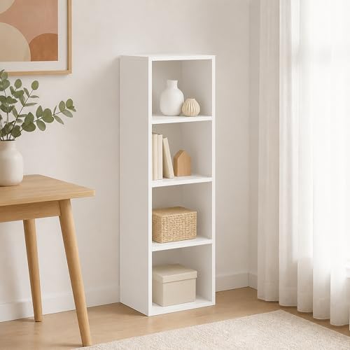 4-Tier Bookcase, Cube Bookshelf, Book Shelf, Cube Storage Organizer with Open Shelves, 9 x 12 x 42, for Living Room, Home Office, Bedroom, White - color: White, size: 4 Tier