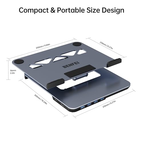 BENFEI Laptop Stand with USB C 6in1 Docking Station, HDMI 4K@60Hz, 4*USB3.0, 100W PD Compatible with MacBook Pro/Air, iPad Pro, XPS, Thinkpad