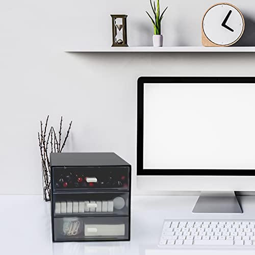 Desk Organizer with Drawer, Desk Storage Box, Plastic Office Stationery Supplies Organizers, Desktop Organizer for Office School Home (3 drawer, Black) - style: 3 drawer