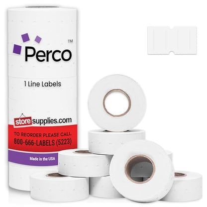 Perco 1 Line White Labels - 8,000 Blank Price and Date Gun Labels for Perco Lite, X, Plus and Pro 1 Line Price and Date Guns- 8 Rolls, 1 Sleeve - Made in USA - color: White, size: 1 Sleeve