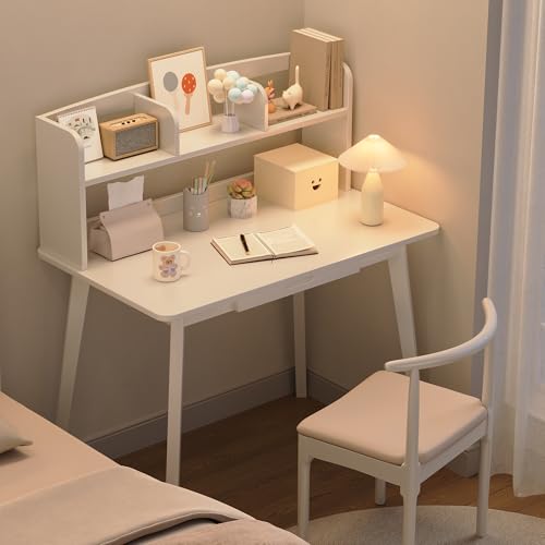 IOTXY Small Writing Desk with Hutch - 39.4" Work Computer Study Table - color: White
