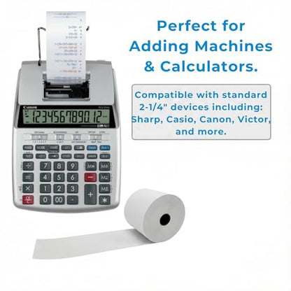 2 1/4" x 150' White Adding Machine Paper Rolls – One Ply Register/Calculator/10-Key Paper for Printing Calculators and Registers – 16 Rolls