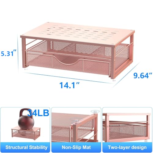 Computer Monitor Stand Riser with Drawer - color: Rose Gold