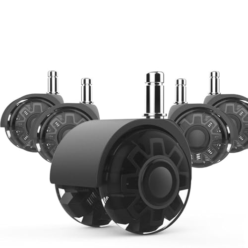 Minewill 2" Office Chair Wheels - Protection for Hardwood Floors and Carpet | Heavy Duty 2000 LBS, 360° Silent Smooth, Standard Stem 7/16″* 7/8″(11mm*22mm),Office Furniture Casters Set of 5(Black) - color: Black