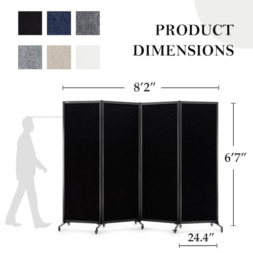Room Partition 2.0 Upgrade Version,8'2"L* 6'7"H,4 Panel,Black - color: Black, size: 4