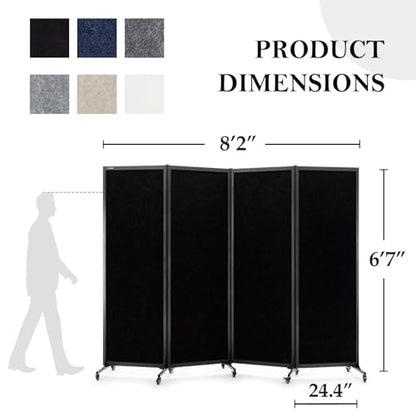 Room Partition 2.0 Upgrade Version,8'2"L* 6'7"H,4 Panel,Black - color: Black, size: 4