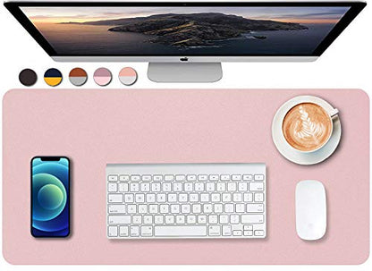 SUJAYU Dual Sided PU Leather Desk Pad, Mouse Pad, Office Desk Mat, Non-Slip Laptop Desk Pad, Waterproof Desk Writing Pad for Office and Home (23.6" x 11.8", Pink+Silver) - color: Pink+silver, size: 11.8" x 23.6"