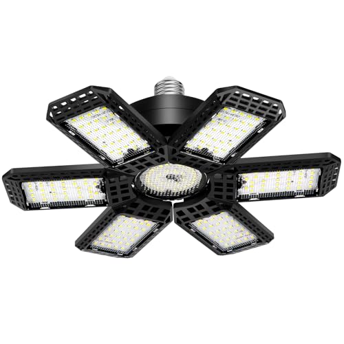 AUDLES 1 Pack Garage Light, 200W 20000LM 6500K LED Shop Lights, Garage Lights Ceiling Led with 6+1 Deformable Panels, Screw in E26/E27 Socket Bulb for Warehouse, Workshop, Basement, Barn Lighting - size: Standard 200W-1PACK