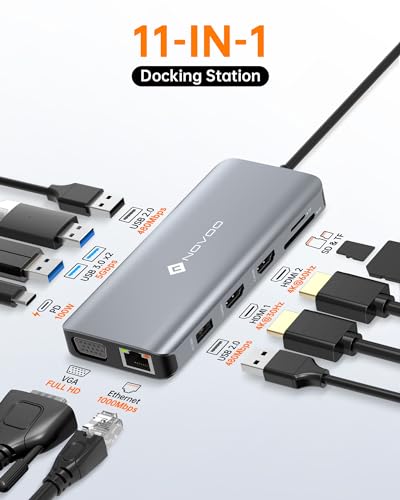 USB C Docking Station Dual HDMI Adapter, 11 in 1 Multi Display Docking Station Dual Monitor with 2 HDMI, VGA, 100W PD, 4 USB, USB C Hub Multiport Dongle Compatible with MacBook/Dell/HP/Lenovo Laptops | Multi Display with 2 HDMI, VGA, 100W PD, 4 USB, Hub M