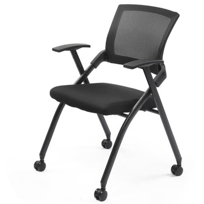 Stackable Office Chair with Wheels - Heavy Duty Folding Chair with Padded Seat & Flex Back, 350lb Capacity - Conference, Training Room, Guest, Reception - 1 Pack, Black