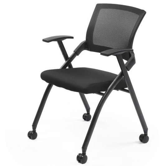 Stackable Office Chair with Wheels - Heavy Duty Folding Chair with Padded Seat & Flex Back, 350lb Capacity - Conference, Training Room, Guest, Reception - 1 Pack, Black
