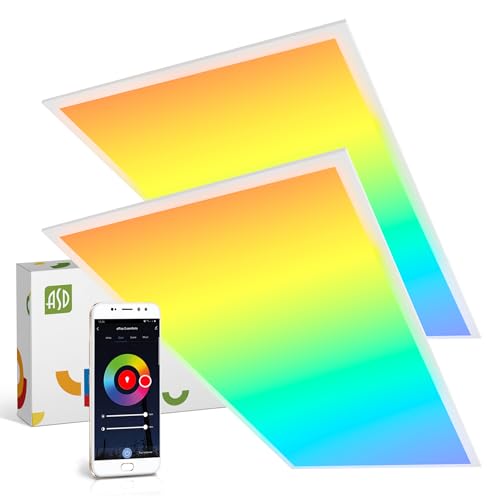 ASD 2 Pack 2x4 Smart RGBW LED Flat Panel Light - 40W UL | 4961LM 3500K 4000K 5000K Selectable Dimmable 2x4 LED Drop Ceiling Light Fixture | RGB Lights WiFi App Controlled Alexa & Google Assistant