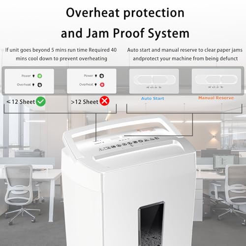 Bonsaii Heavy-Duty Cross-Cut Shredder, Handles up to 12 Sheets at Once, Providing P-4 high Security, Credit Cards, Mail & taples, 5.5-Gallon bin with a Transparent Window, Use in Home Offices, White - color: White, size: 12-Sheet | 5 min