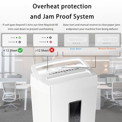 Bonsaii Heavy-Duty Cross-Cut Shredder, Handles up to 12 Sheets at Once, Providing P-4 high Security, Credit Cards, Mail & taples, 5.5-Gallon bin with a Transparent Window, Use in Home Offices, White - color: White, size: 12-Sheet | 5 min