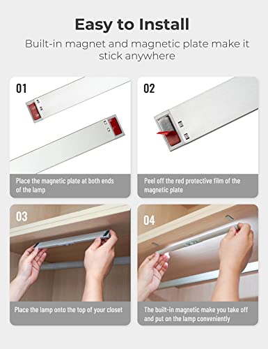 Joyzy 3 Pack Automatic Motion Sensor Closet Lights with Eye-Protection Design, LED Under Cabinet Wireless Lighting, Rechargeable Closet Lightings for Wardrobe Pantry Light - color: 3 pack