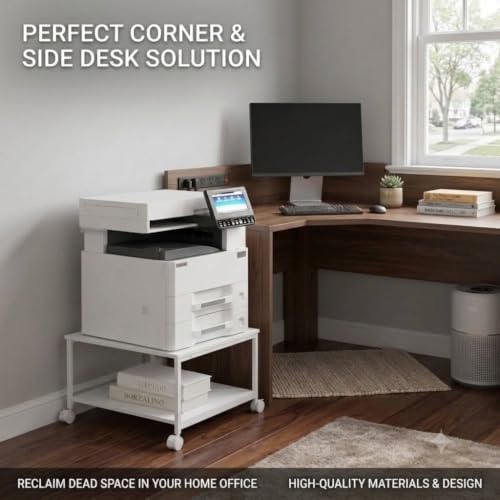 2-Tier Under Desk Printer Stand, 19.5" x 19.5" Large Rolling Printer Cart - color: White, size: 2-Tier