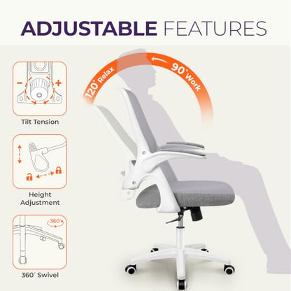 NEO CHAIR Office Desk Chair, Ergonomic Mesh with Flip-Up Armrests, Grey - color: Grey