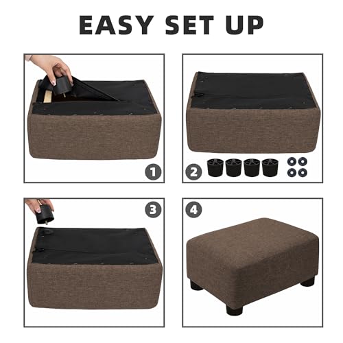 CAROLMADE Small Foot Stool Ottoman Footstool with Legs Under Desk Footrest for Living Room Bedroom and Office,Linen-Brown - color: Brown, size: 11"d X 15.4"w X 8.3"h