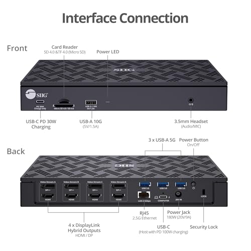 SIIG DisplayLink USB-C Dock, Quad 4K60Hz, 100W PD, 2.5GbE, JU-DK0Q11-S1 - style: Quad 4K Display