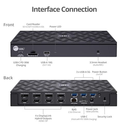 SIIG DisplayLink USB-C Dock, Quad 4K60Hz, 100W PD, 2.5GbE, JU-DK0Q11-S1 - style: Quad 4K Display