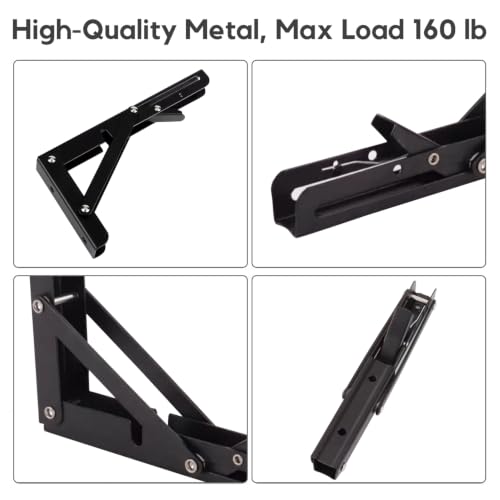 12 Inch Black Folding Shelf Brackets, 2 Pack Metal Heavy Duty Shelf Bracket - color: Black, size: 12 Inch
