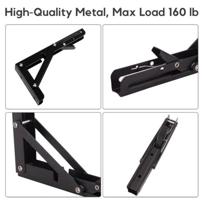 10 Inch Black Folding Shelf Brackets, 2 Pack Metal Heavy Duty Shelf Bracket - color: Black, size: 10 Inch