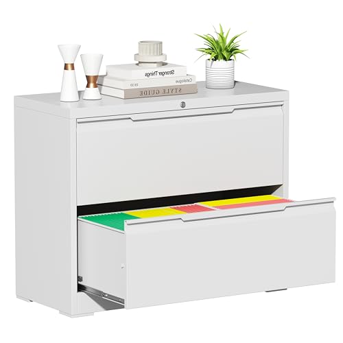Bestoo 2 Drawer File Cabinet, Metal Lateral Filing Cabinet with Lock - color: White, size: 2 Drawer 15.7" D x 35.4" W x 28" H