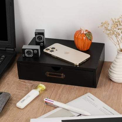 Wooden Drawers Black Wood Desktop Organizer with Drawers - color: BLACK01