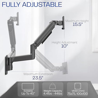 VIVO Premium Ultrawide Monitor Counterbalance Wall Mount for 40 inch Screens up to 44 lbs, Full Motion, Max VESA 100x100, Black, MOUNT-V100E - size: Up to 40", style: Single Mount
