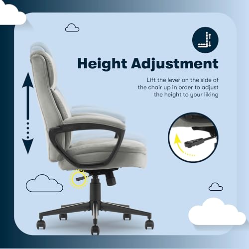Serta Executive Office Chair with Lumbar Support, Fixed Arms Leather Chair - color: Gray Velvet Fabric