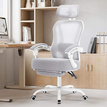 Ergonomic Office Chair with Footrest,Ultra Thick Desk Chair,Grey - color: Grey