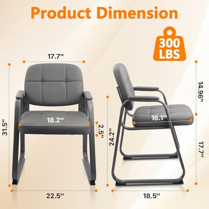 CLATINA Office Reception Guest Chair No Wheels, Leather Stationary Waiting Room Chairs with Padded Arms and Seld Base for Elderly Desk Conference Room Lobby Table Side Salon Grey 4 Pack - color: Grey-sled Base, size: 4 Pack