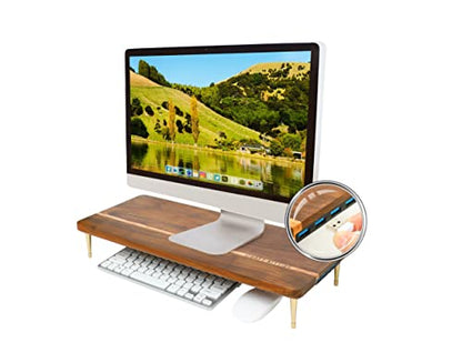 Monitor Stand Wood Riser with 4 USB Ports, Computer Monitor Stand with America Walnut Data Transfer Charging Hub -Compatible with Computer, Mac, PCs, Smartphone, 20.5*8.3in