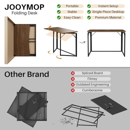 JOYMOOP 40" Brown Folding Desk, No Assembly, Wooden Top, Middle Size - color: Brown, size: 40" Width