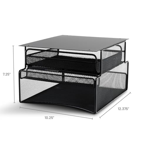 Safco 3244BL Onyx Mesh Deluxe Under Desk Hanging File & Paper Organizer, Black, Steel Construction, 2 Compartments, Tabletop or Desktop. Perfect for Home, Office & Classrooms, Black - style: Under Desk Mounted Storage and Bin