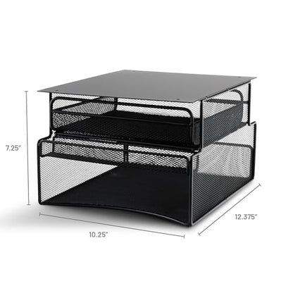 Safco 3244BL Onyx Mesh Deluxe Under Desk Hanging File & Paper Organizer, Black, Steel Construction, 2 Compartments, Tabletop or Desktop. Perfect for Home, Office & Classrooms, Black - style: Under Desk Mounted Storage and Bin