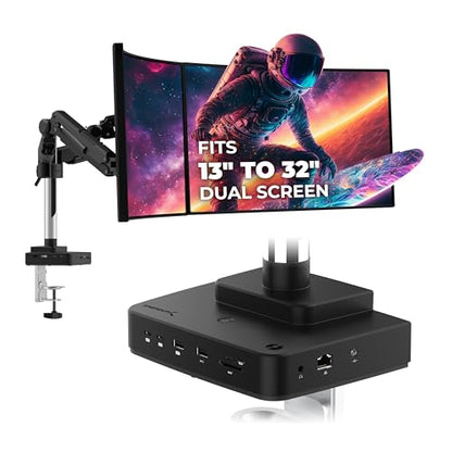 SABRENT Thunderbolt 4 Docking Station with Monitor Desk Mount, Gas-Lift Arm, 4 USB Ports, UHS-II Card Reader, Gigabit Ethernet, HDMI, DisplayPort, 8K/4K, VESA Mount for Monitors up to 32” (DS-T4WA) - style: Thunderbolt 4 Dock w/ Monitor Mount
