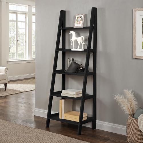 Linon Archdale Wood Open Back 72" Ladder Bookshelf with 5 Shelves in Black