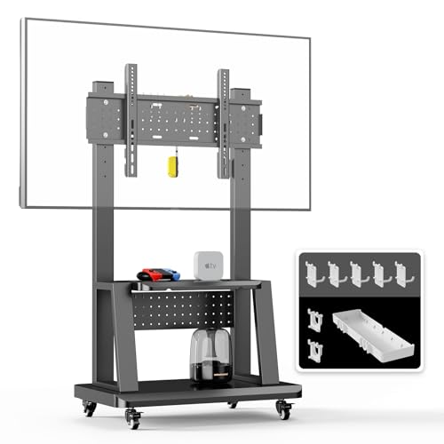 Mobile TV Stand on Wheels for 32-75 Inch TVs | with Perforated Panel Storage&Shelf, Height Adjustable Heavy-Duty Holds up to 180lbs,Max VESA 600 * 400mm - color: All Black