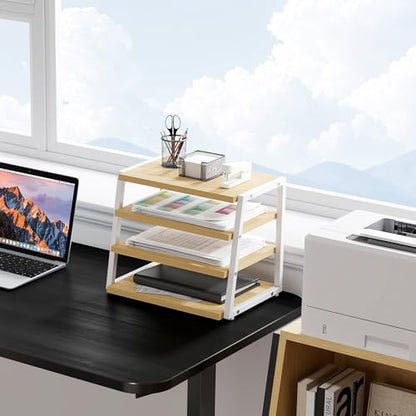 Fenge Desk Shelf Organizer, 4-Tier Tower Desktop Office Shelves, Oak - color: Oak