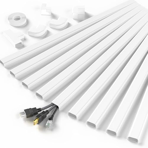 Delamu Cord Hider, 142in Cable Hider, Cord Covers for 2-3 Wires on Wall, Wire Covers for Cords, Wire Hiders for TV on Wall, Easier Setup Cable Cover Cable Management, W0.94 H0.47in, White - color: White, size: 142in L x 0.94in W x 0.47in H